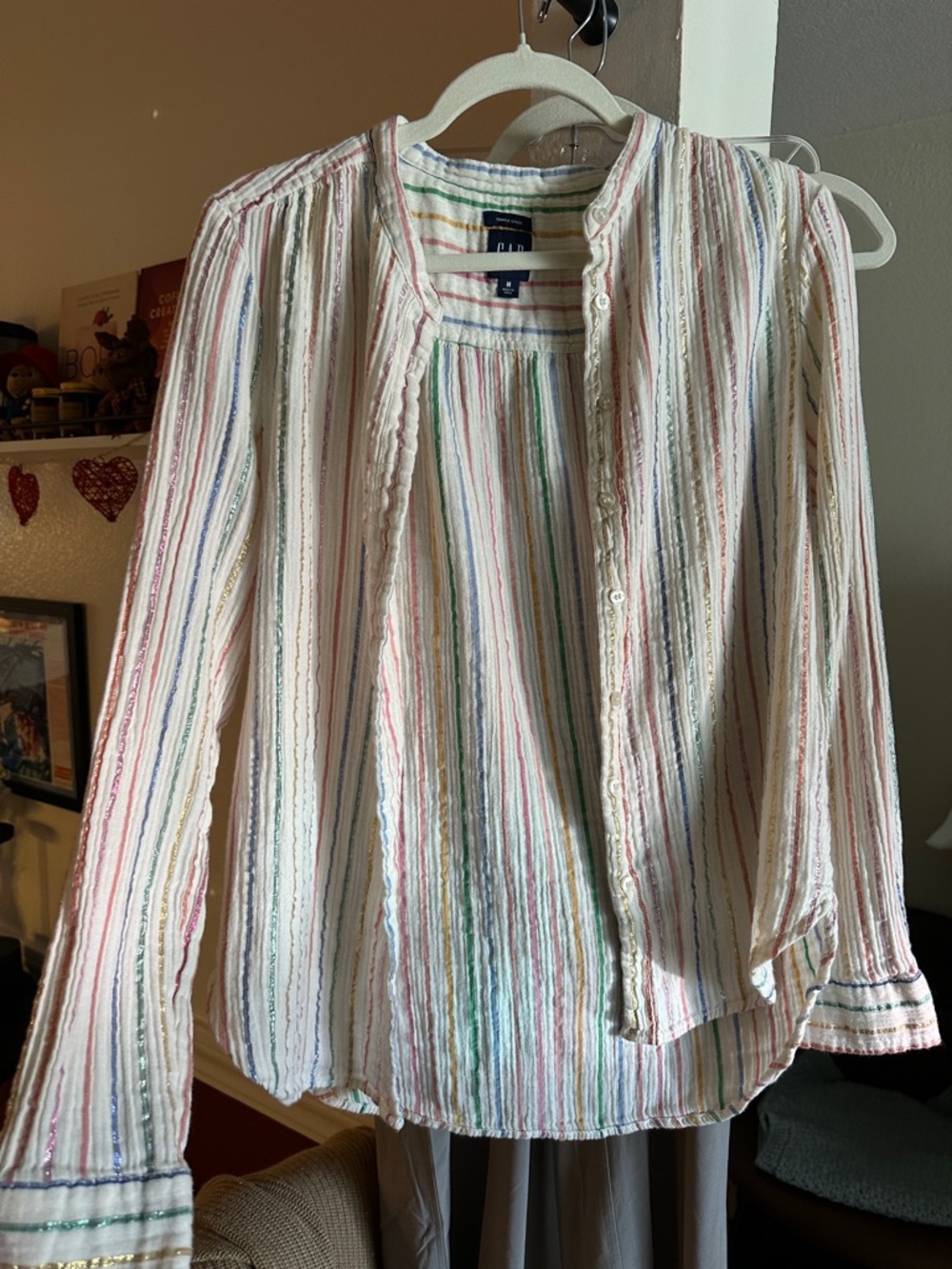 GAP - Pride Lightweight White Multi-Stripe Women's Button-Front Shirt